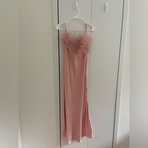 Sleeper Boheme Pink Slip Dress with Ostrich Feather Trim
